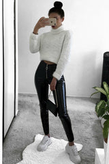 Black Shiny Vinyl Zip Front Leggings - Bonnie-Leggings