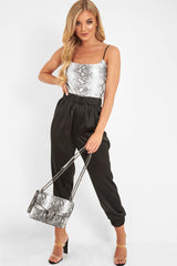 Black Shiny Woven Cargo Trousers - Atley-Trousers