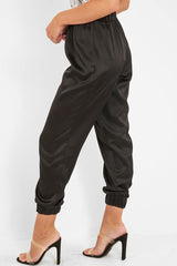 Black Shiny Woven Cargo Trousers - Atley-Trousers