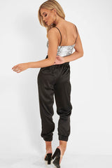 Black Shiny Woven Cargo Trousers - Atley-Trousers
