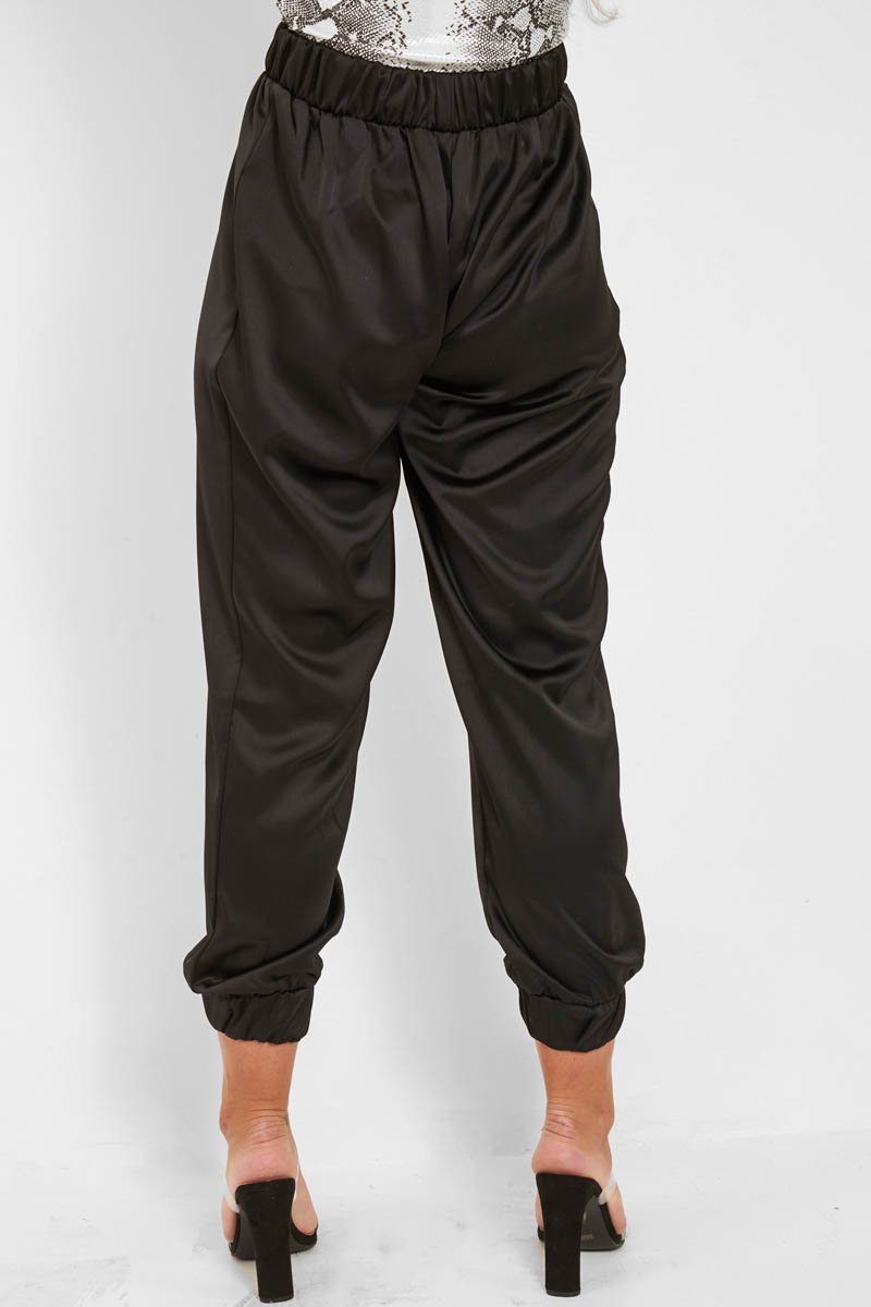 Black Shiny Woven Cargo Trousers - Atley-Trousers