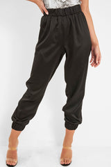 Black Shiny Woven Cargo Trousers - Atley-Trousers
