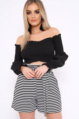 Black Shirred Bardot Crop Top - Abisha-Crop Tops