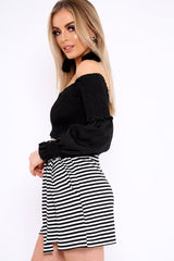 Black Shirred Bardot Crop Top - Abisha-Crop Tops