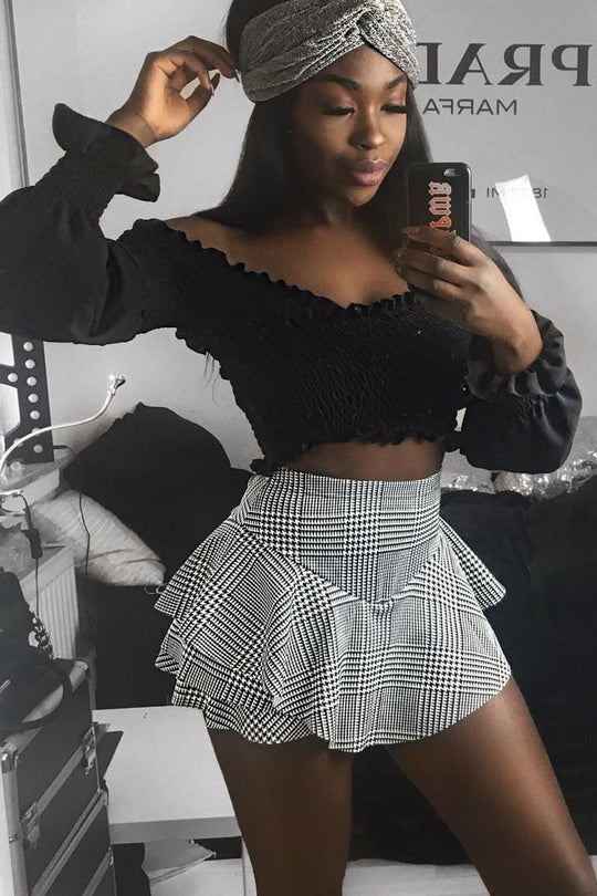 Black Shirred Bardot Crop Top - Abisha