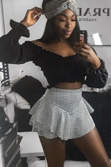 Black Shirred Bardot Crop Top - Abisha-Crop Tops