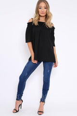Black Shirred Loose Top - Carey-Tops