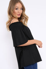 Black Shirred Loose Top - Carey-Tops