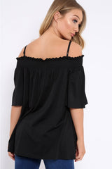 Black Shirred Loose Top - Carey-Tops