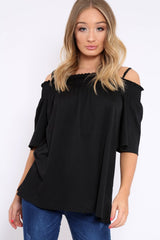 Black Shirred Loose Top - Carey-Tops