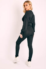 Black Shirred Top and Leggings Loungewear Co-ord - Tynlie-Co-ords