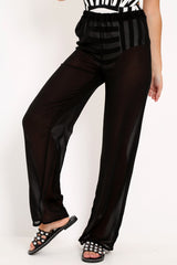 Black Shirred Wide Leg Trousers - Kamori-Trousers