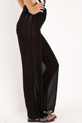Black Shirred Wide Leg Trousers - Kamori-Trousers