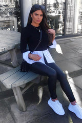 Black Shirt Insert Crew Neck Jumper - Kamilla-Shirts