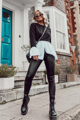 Black Shirt Insert Crew Neck Jumper - Kamilla-Shirts