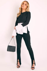 Black Shirt Insert Crew Neck Jumper - Kamilla-Shirts