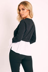 Black Shirt Insert Crew Neck Jumper - Kamilla-Shirts