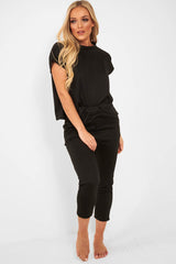 Black Short Sleeve Crop Jogger Loungewear Set - Aarian-Co-ords