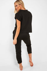 Black Short Sleeve Crop Jogger Loungewear Set - Aarian-Co-ords