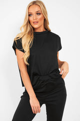 Black Short Sleeve Crop Jogger Loungewear Set - Aarian-Co-ords