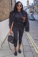 Black Short Sleeve Crop Jogger Loungewear Set - Aarian-Co-ords