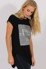 Black Short Sleeved Slogan Top - Gillian-Tops