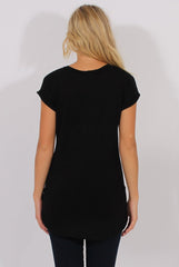 Black Short Sleeved Slogan Top - Gillian-Tops