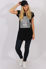 Black Short Sleeved Slogan Top - Gillian-Tops