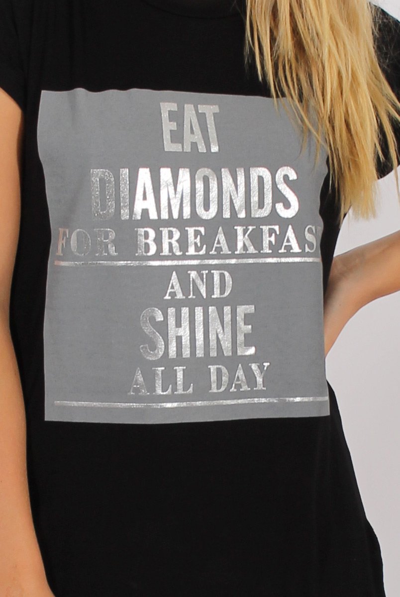 Black Short Sleeved Slogan Top - Gillian-Tops