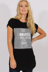 Black Short Sleeved Slogan Top - Gillian-Tops