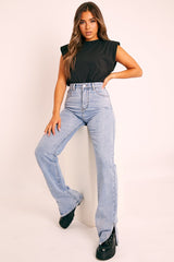 Black Shoulder Pad Oversized T-shirt - Amzie-T-shirt