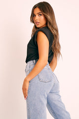 Black Shoulder Pad Oversized T-shirt - Amzie-T-shirt