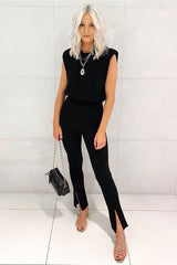 Black Shoulder Pad Oversized T-shirt - Amzie-T-shirt