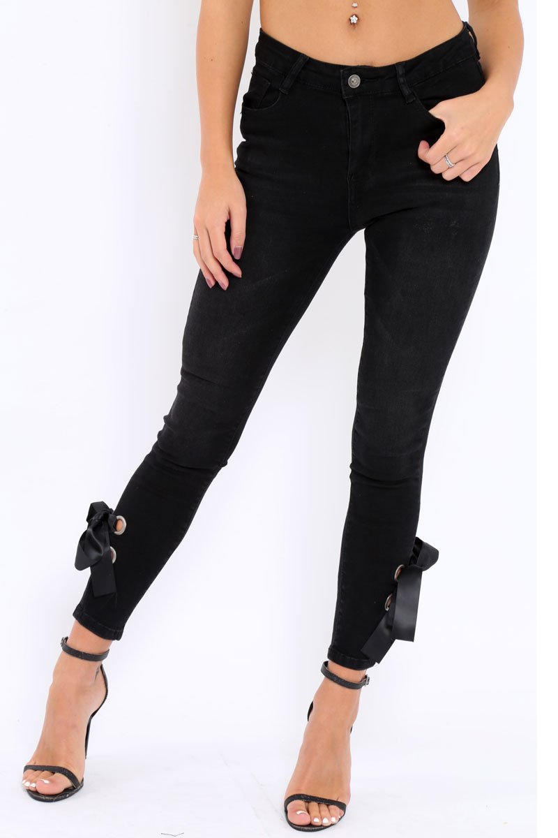 Black Side Bow Skinny Jeans - Emilia-Jeans