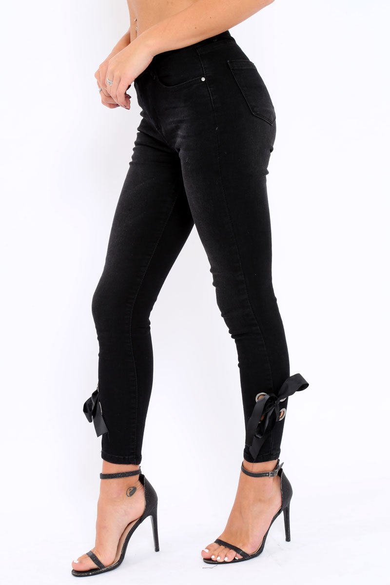 Black Side Bow Skinny Jeans - Emilia-Jeans