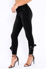 Black Side Bow Skinny Jeans - Emilia-Jeans