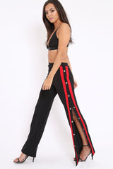 Black Side Popper Red Stripe Trousers - Sady-Trousers