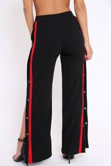 Black Side Popper Red Stripe Trousers - Sady-Trousers