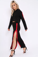 Black Side Popper Red Stripes Loungewear Set - Cadence-Loungewear