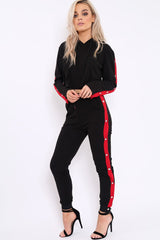Black Side Popper Red Stripes Loungewear Set - Cadence-Loungewear