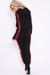 Black Side Popper Red Stripes Loungewear Set - Cadence-Loungewear