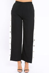 Black Side Popper White Stripe Trousers - Nazneen-Trousers