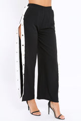 Black Side Popper White Stripe Trousers - Nazneen-Trousers