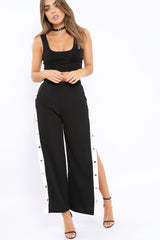 Black Side Popper White Stripe Trousers - Nazneen-Trousers