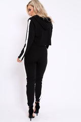 Black Side Popper White Stripes Loungewear Set - Cadence-Loungewear