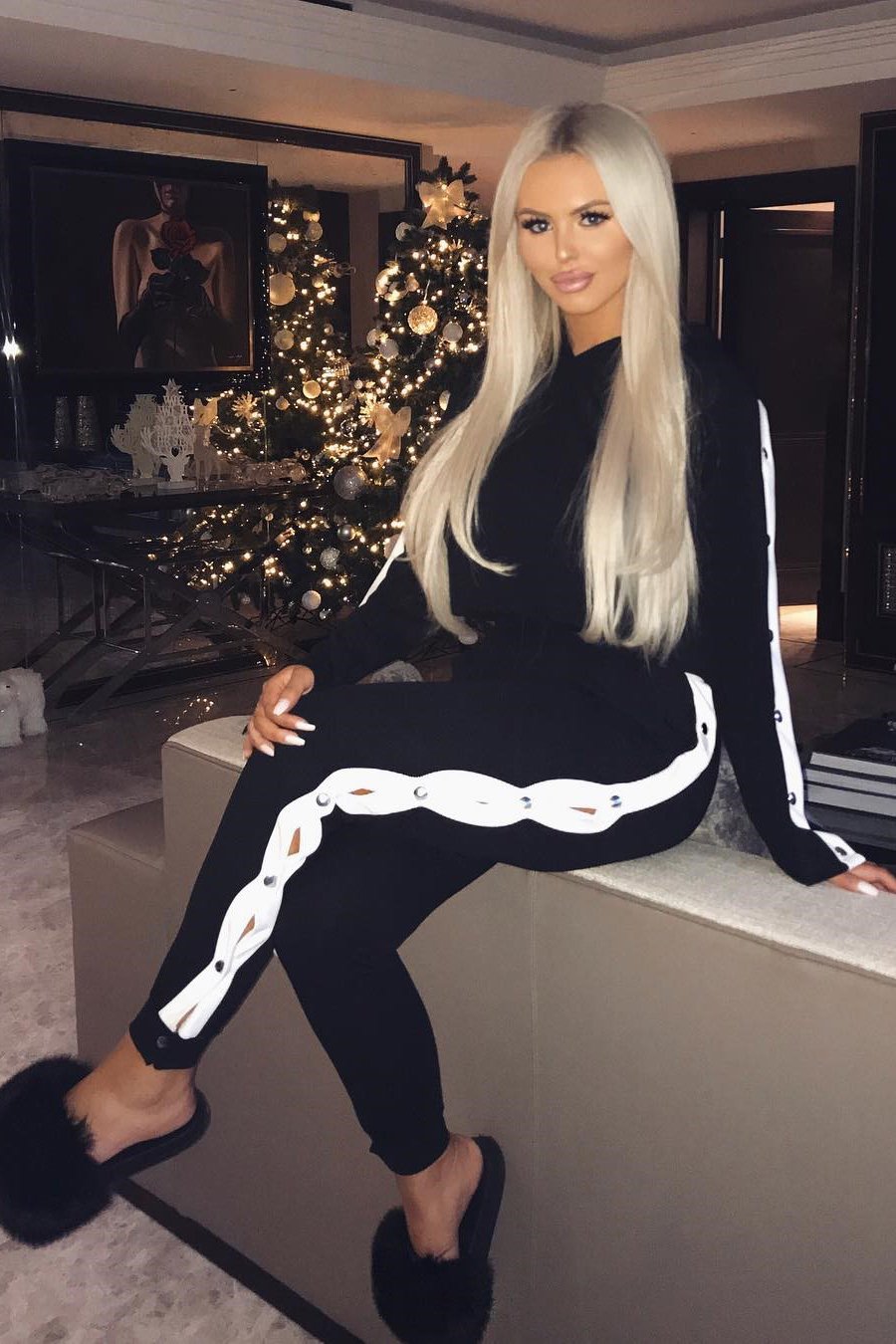 Black Side Popper White Stripes Loungewear Set - Cadence-Loungewear