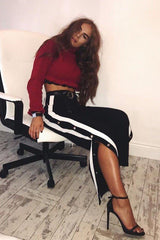 Black Side Popper White Stripes Trousers - Sady-Trousers