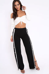 Black Side Popper White Stripes Trousers - Sady-Trousers