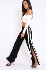 Black Side Popper White Stripes Trousers - Sady-Trousers