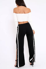 Black Side Popper White Stripes Trousers - Sady-Trousers